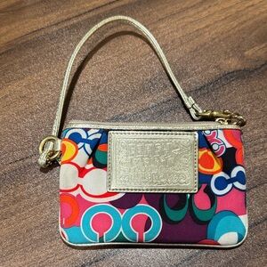 Coach Multicolor Circle Print Wristlet with Gold Accents